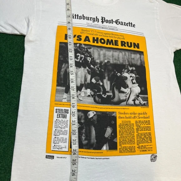 Vintage 90s RARE Pittsburgh Steelers Home Run Newspaper Article 1994 T Shirt Tees - Short Sleeve